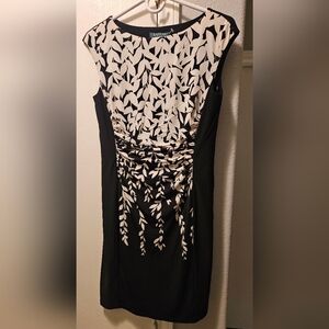 Lauren Ralph Lauren Black and White Leaf-Print Sheath Dress.